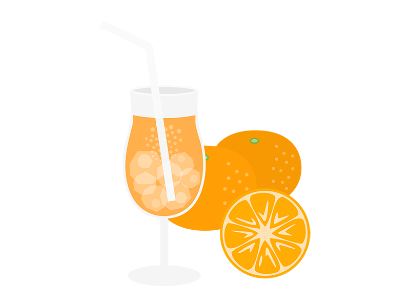 グラスに入った、オレンジジュースの透過PNGイラスト