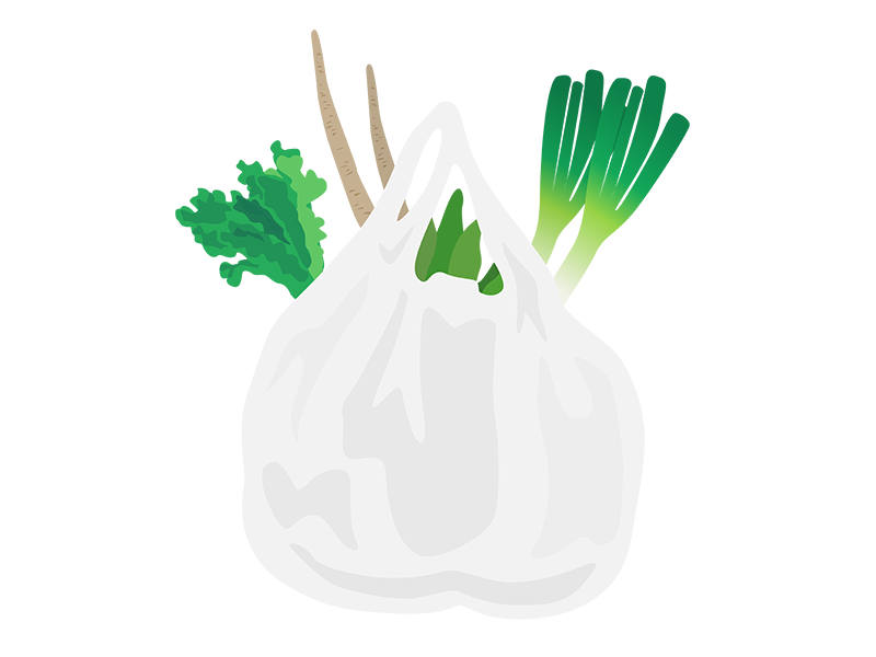 野菜の入った、スーパーのレジ袋の透過PNGイラスト