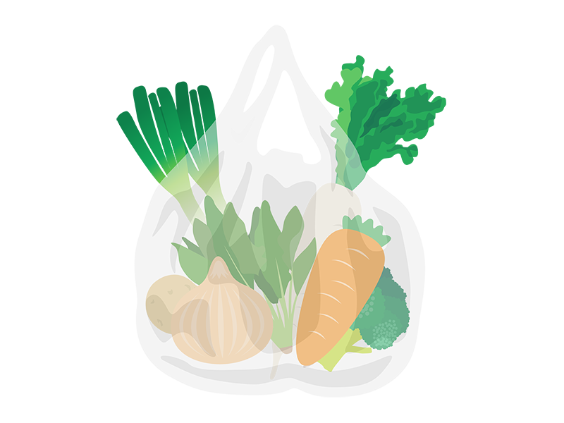 野菜の入った、スーパーの透明のレジ袋の透過PNGイラスト