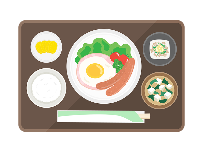 ハムエッグとソーセージの、朝食プレート定食の透過PNGイラスト