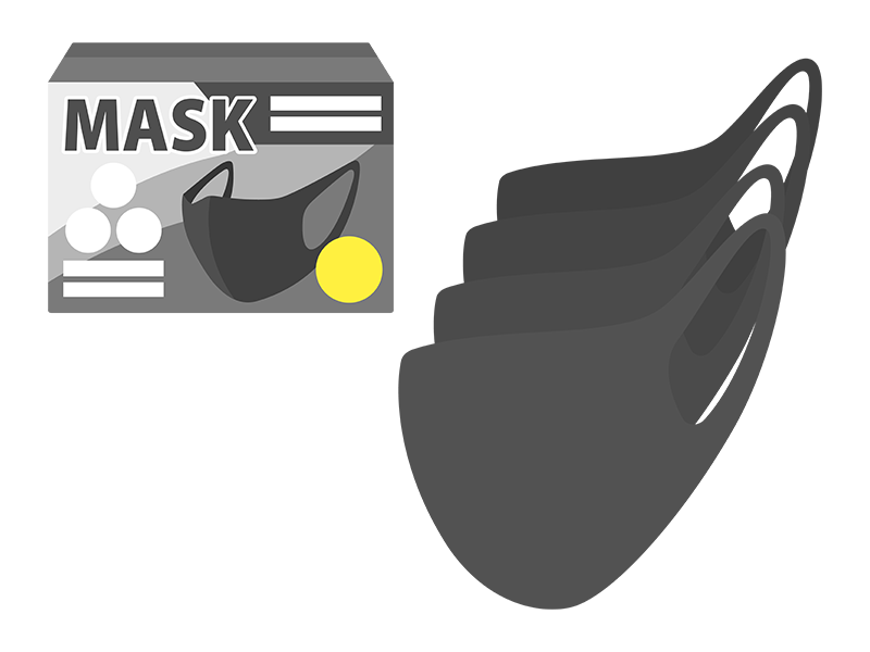 黒色の布マスクと箱の透過PNGイラスト