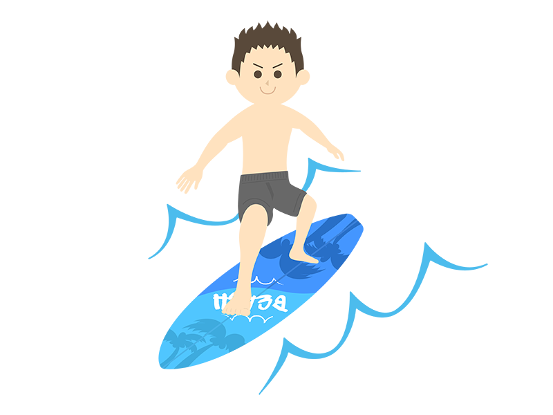 サーフィンをする、水着の男性の透過PNGイラスト
