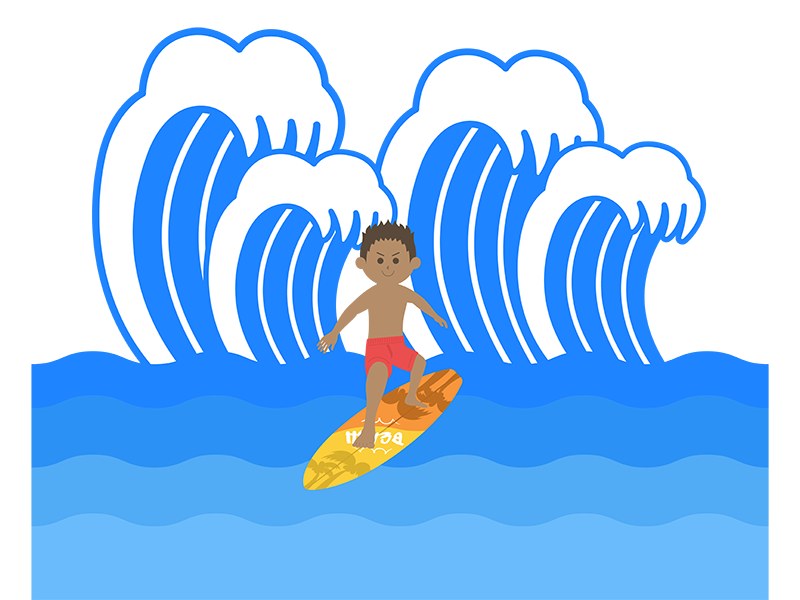 サーフィンをする、日焼けした水着男性の透過PNGイラスト