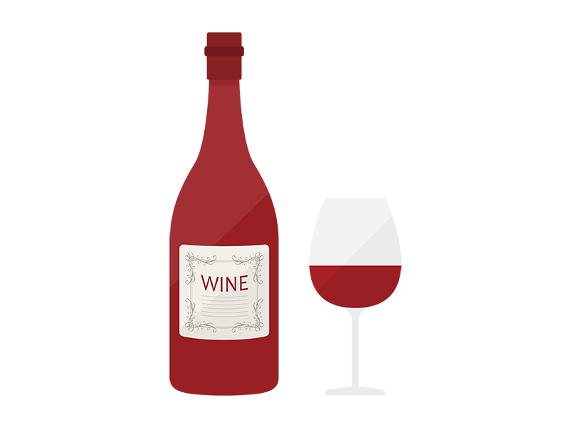 グラスに入った赤ワインと、ボトルの透過PNGイラスト