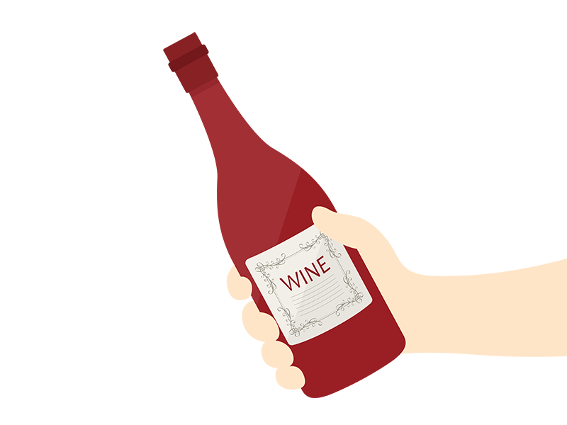 赤ワインのボトルを持つ手の透過PNGイラスト