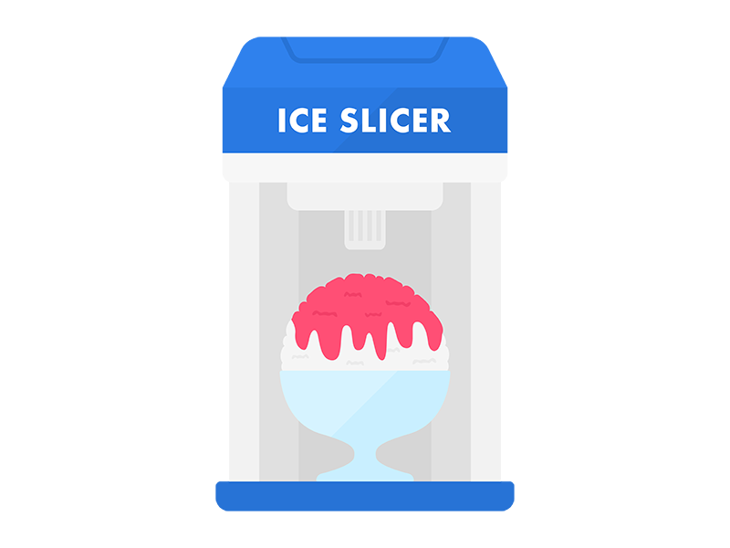 電動かき氷機で作る、いちごシロップをかけた、かき氷の透過PNGイラスト
