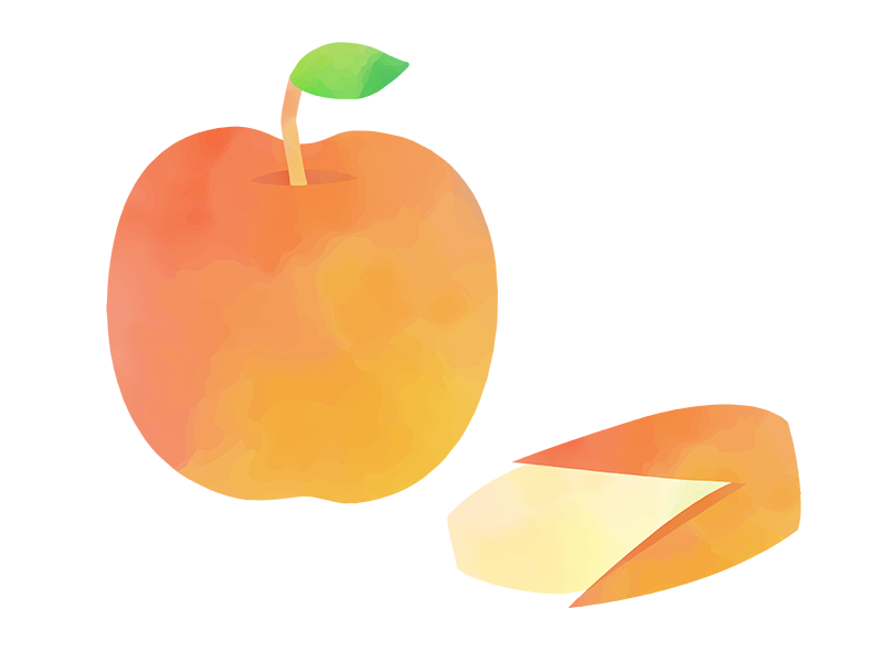 カットしたリンゴの水彩画の透過PNGイラスト