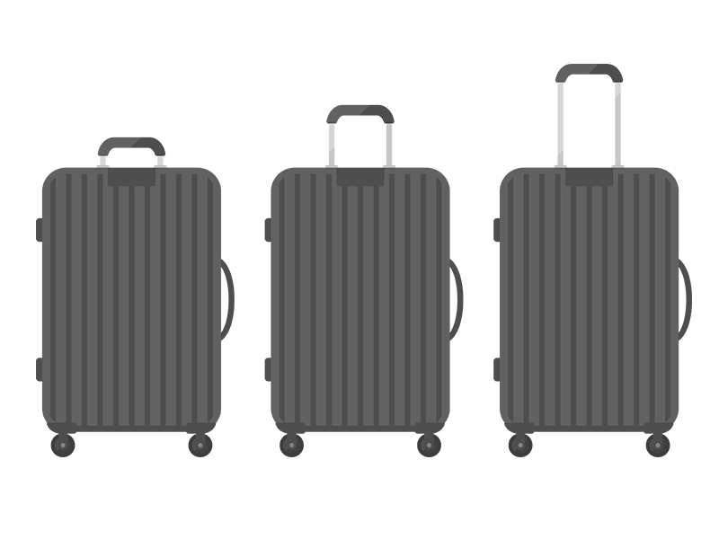 黒色の、スーツケースのバリエーションの透過PNGイラスト