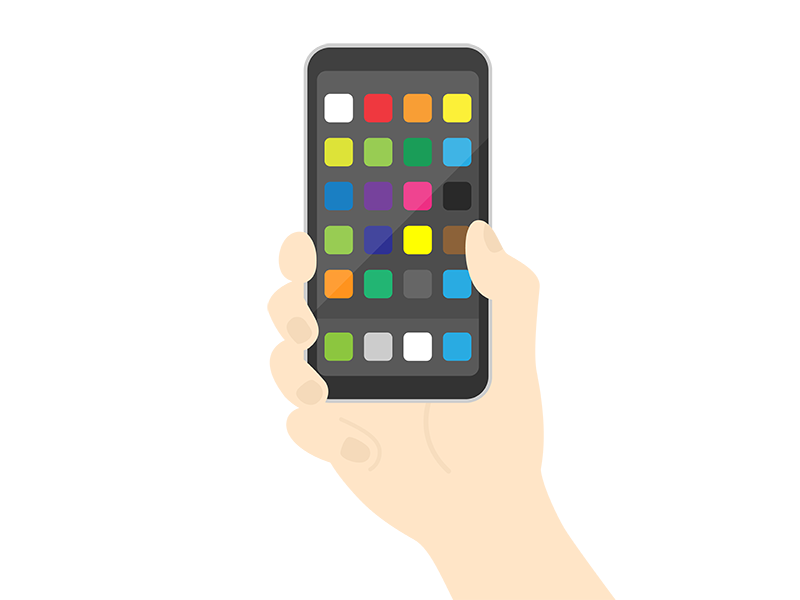 アプリ画面が表示された、スマートフォンを持っている手の透過PNGイラスト