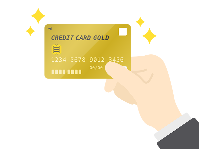 ゴールドのクレジットカードで支払う人の透過PNGイラスト