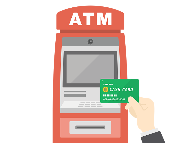 ATMでキャッシュカードを使う人の透過PNGイラスト