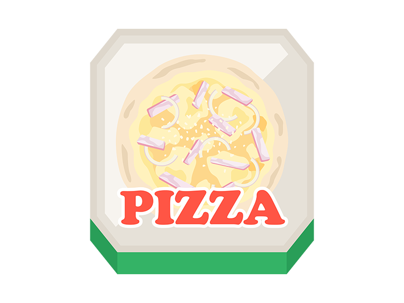箱に入った、ベーコンとチーズのデリバリーピザの透過PNGイラスト