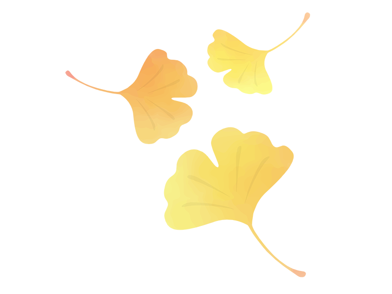 イチョウの葉の水彩画の透過PNGイラスト