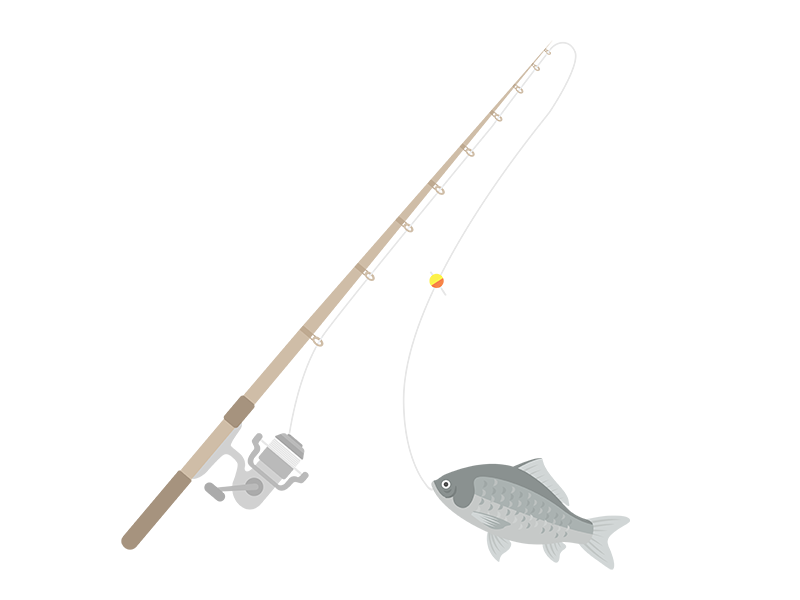 釣り竿で、フナを釣る透過PNGイラスト