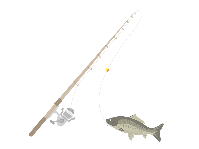 釣り竿で、鯉を釣る透過PNGイラスト