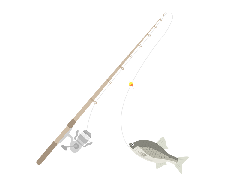 釣り竿で、タナゴを釣る透過PNGイラスト