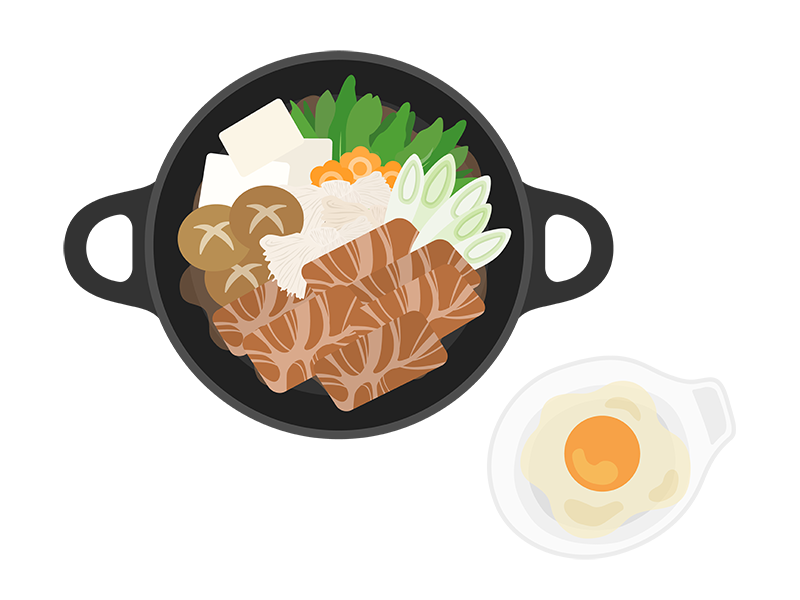 すき焼き鍋と生卵の透過PNGイラスト