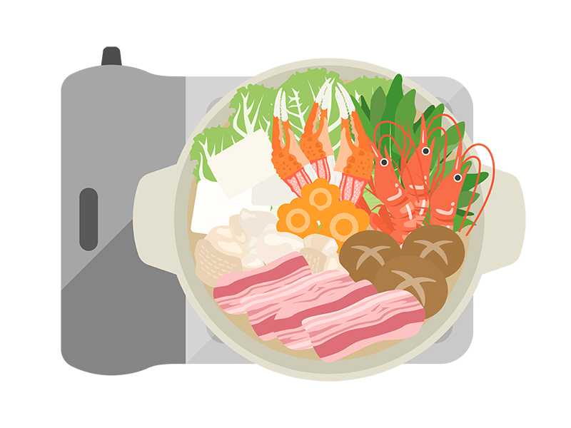 カセットコンロで調理する、鍋料理の透過PNGイラスト