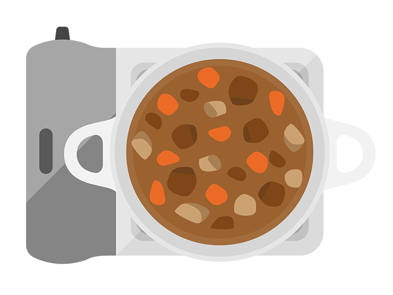 カセットコンロで調理する、カレー鍋の透過PNGイラスト