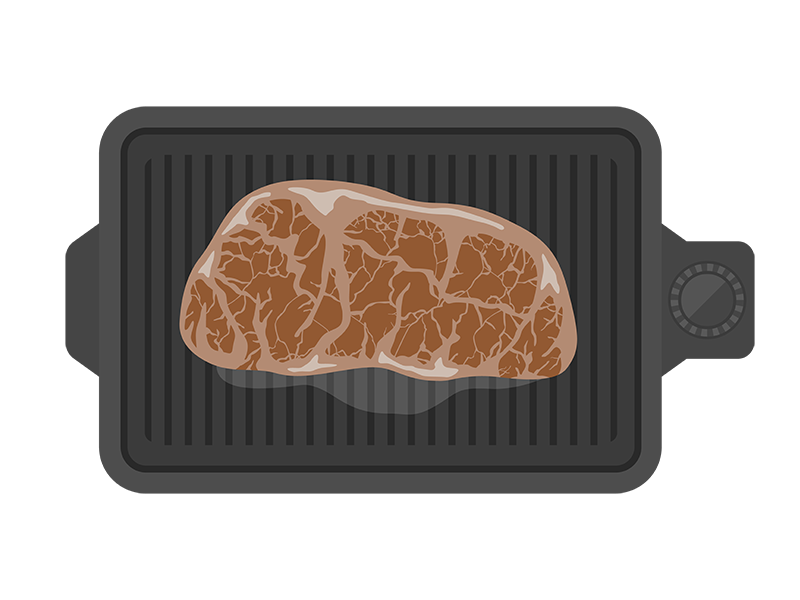 ホットプレートで焼く、ステーキ肉の透過PNGイラスト