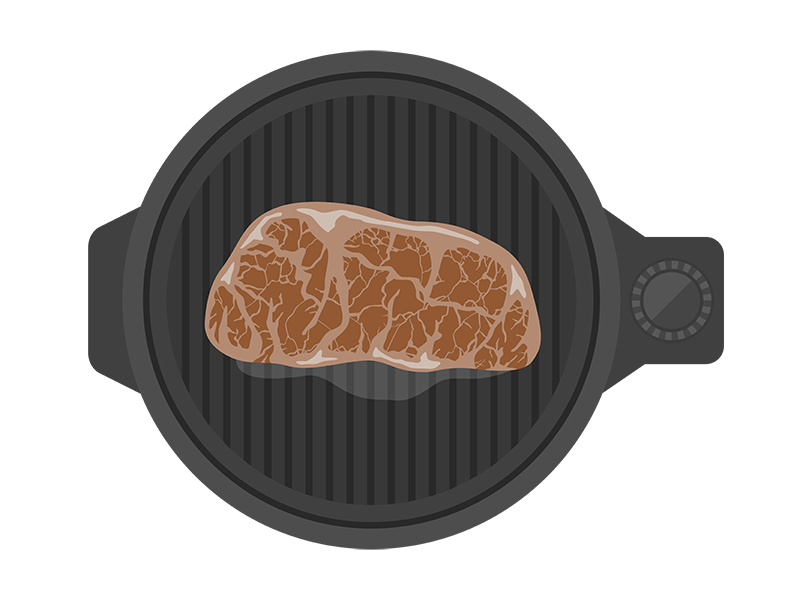 ホットプレートで焼く、ステーキ肉の透過PNGイラスト