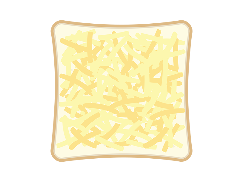 とろけるチーズをのせた、食パンの透過PNGイラスト