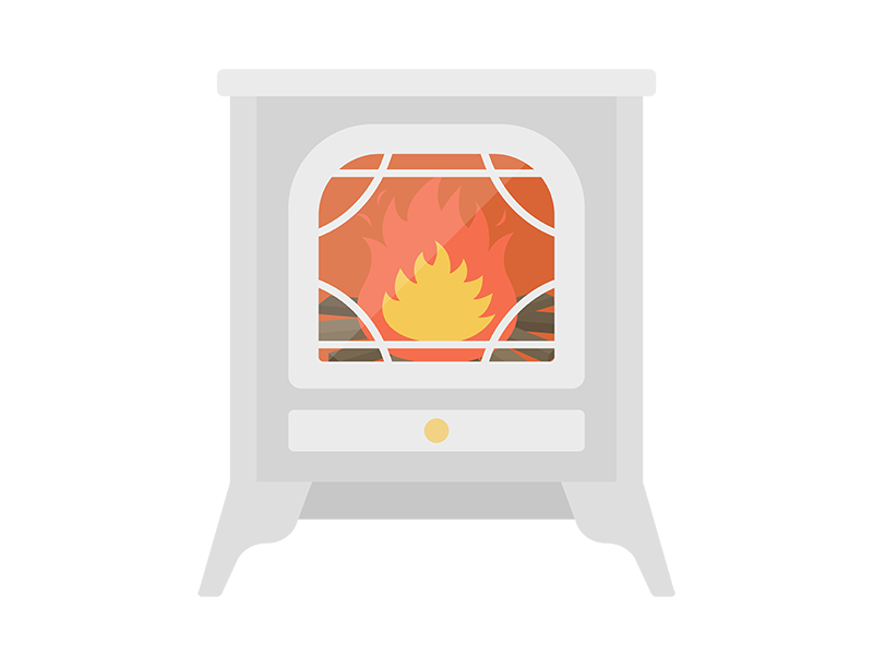 火のついた、家庭用の暖炉の透過PNGイラスト