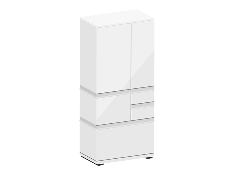 立体の、白色の冷蔵庫の透過PNGイラスト