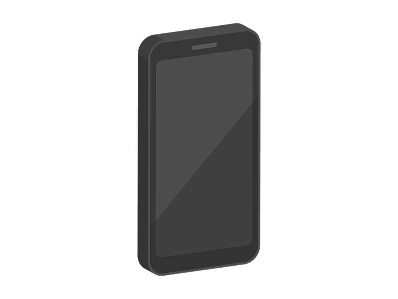 立体の、黒色のスマートフォンの透過PNGイラスト