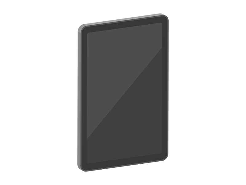 立体の、黒色のタブレット端末の透過PNGイラスト