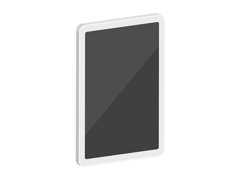 立体の、白色のタブレット端末の透過PNGイラスト
