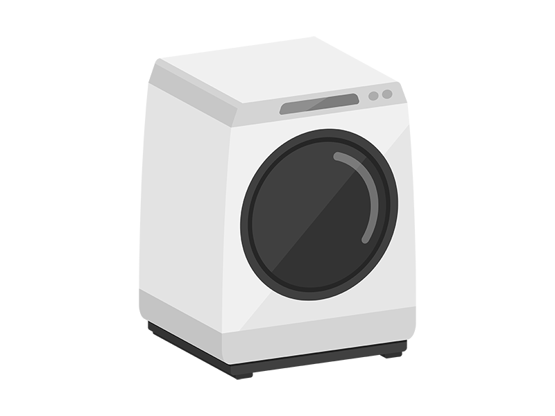立体の、白色のドラム式洗濯機の透過PNGイラスト