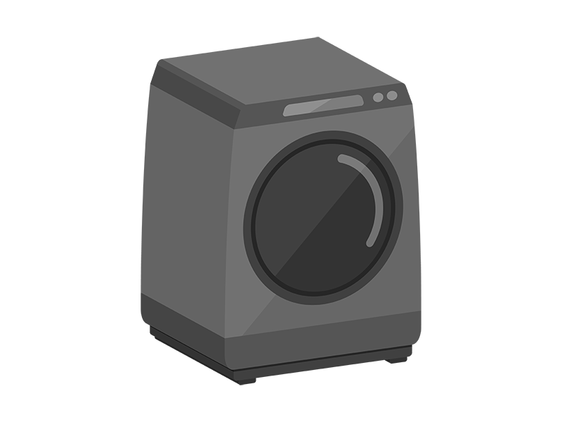立体の、黒色のドラム式洗濯機の透過PNGイラスト