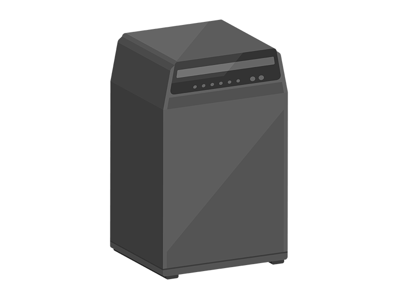 立体の、黒色の全自動洗濯機の透過PNGイラスト