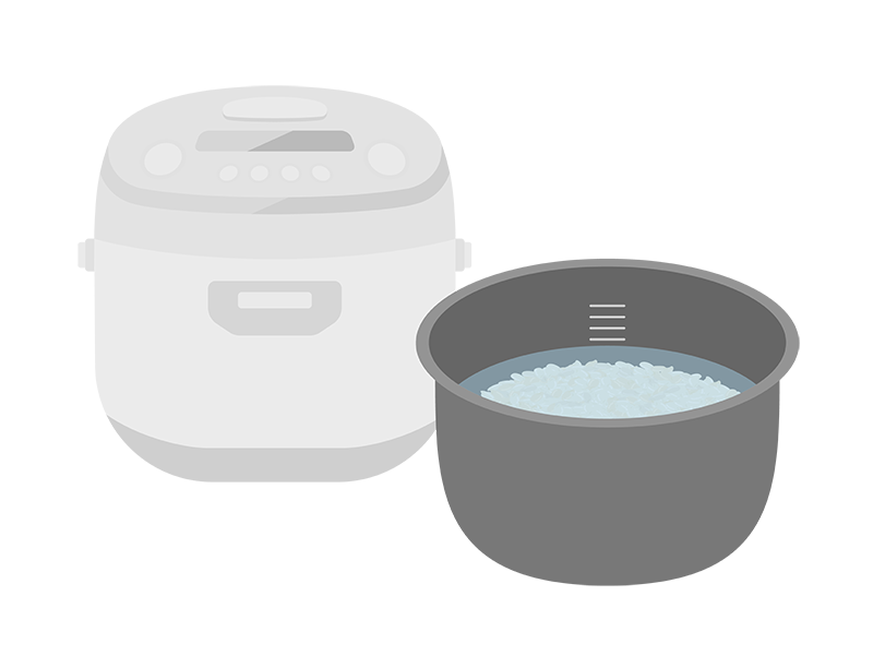 炊飯器と、米を水につけた炊飯釜の透過PNGイラスト