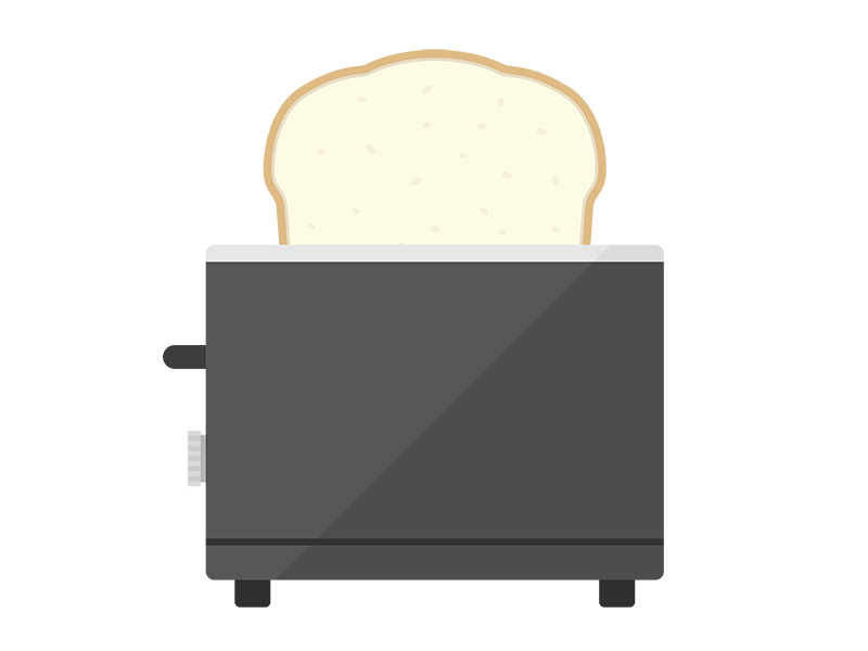 ポップアップトースターで焼く、山型の食パンの透過PNGイラスト