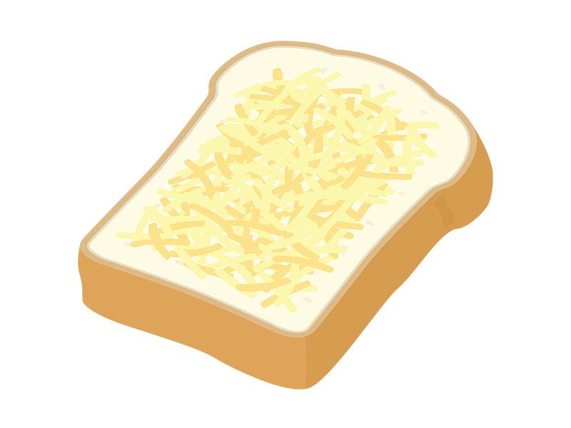 とろけるチーズをのせた、山型の食パンの透過PNGイラスト