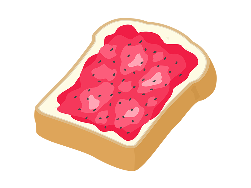 苺ジャムをぬった、山型の食パンの透過PNGイラスト