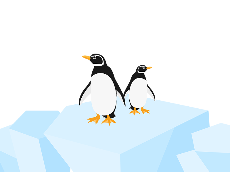 氷の上にいる、ペンギン親子の透過PNGイラスト
