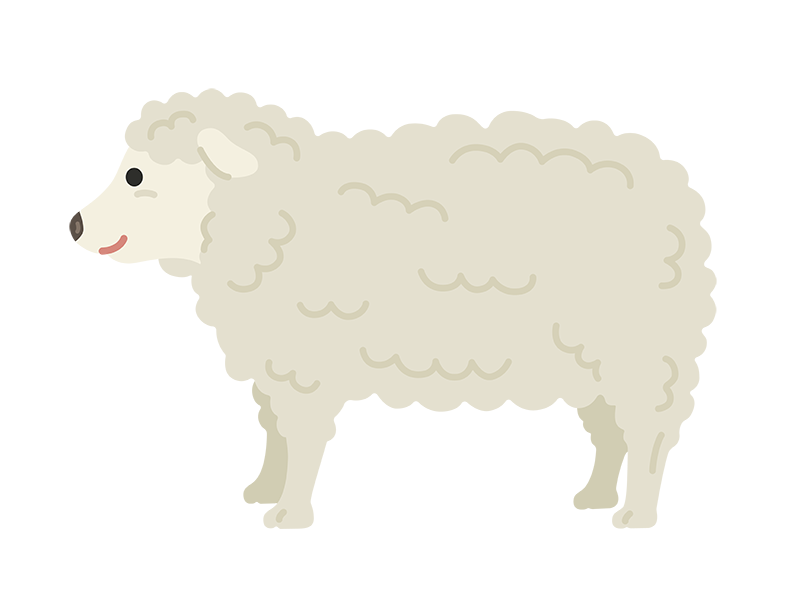 横から見た、白色の羊の透過PNGイラスト