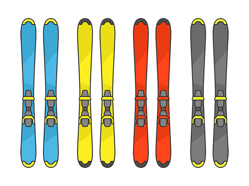 スキー板のカラーバリエーションの透過PNGイラストセット