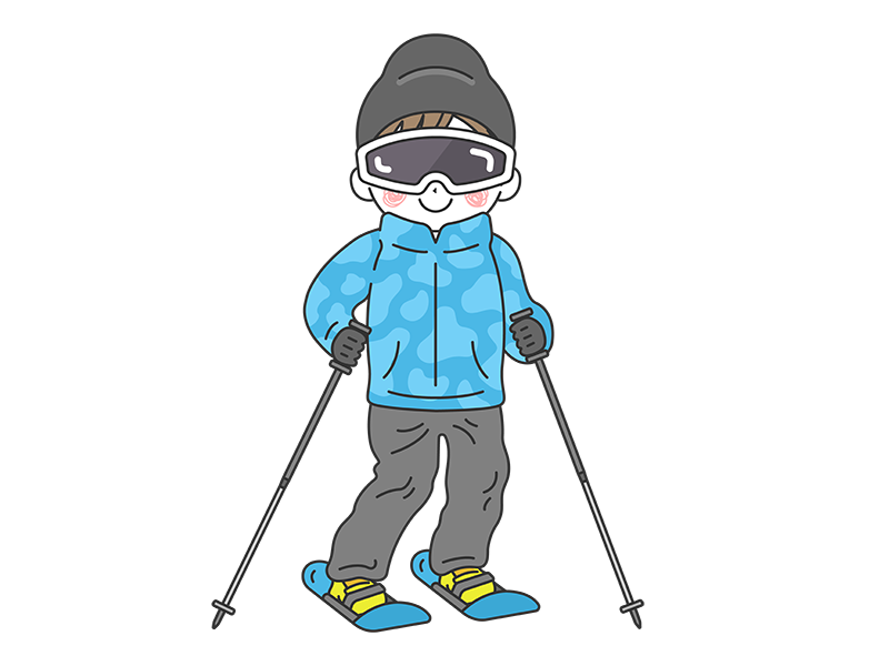 ゴーグルをつけて、スキーをする男性の透過PNGイラスト
