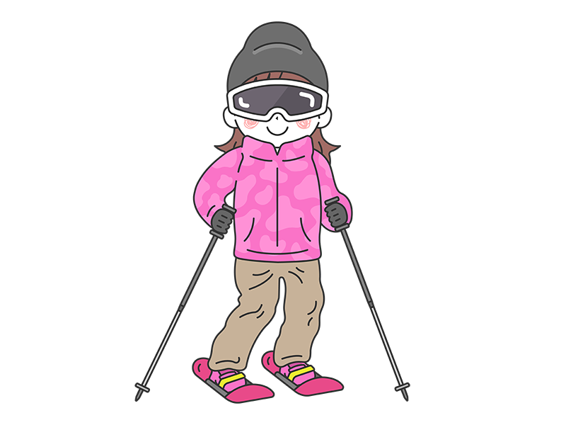 ゴーグルをつけて、スキーをする女性の透過PNGイラスト
