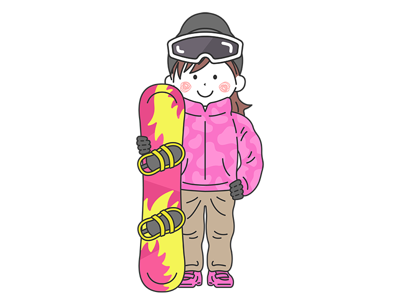 スノーボードを持った、女性の透過PNGイラスト