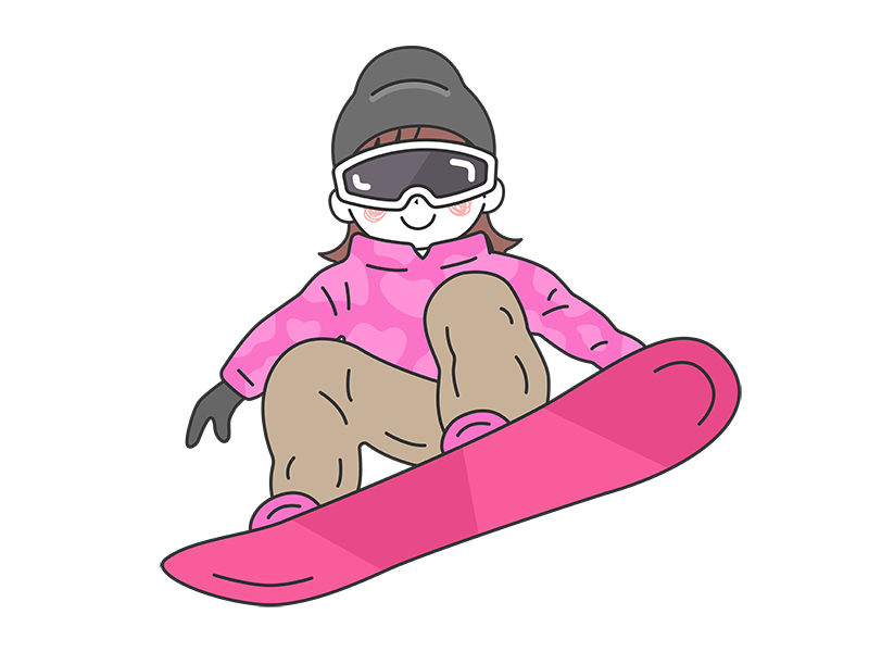 スノーボードをする、女性の透過PNGイラスト