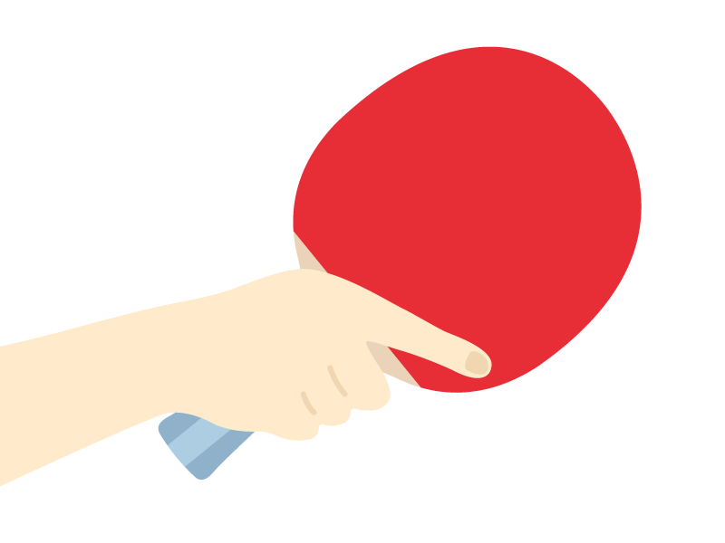 卓球のシェークハンドラケット（赤）を持つ手の透過PNGイラスト