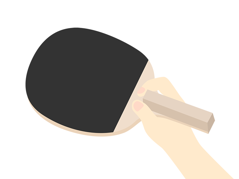 卓球のペンラケット（黒）を持つ手の透過PNGイラスト