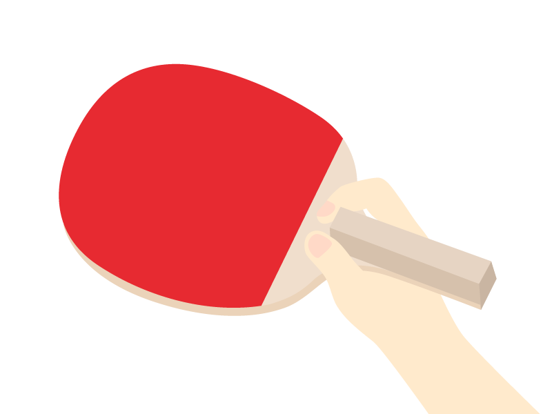 卓球のペンラケット（赤）を持つ手の透過PNGイラスト