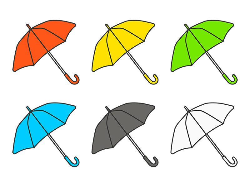 開いた傘の、カラーバリエーションの透過PNGイラスト