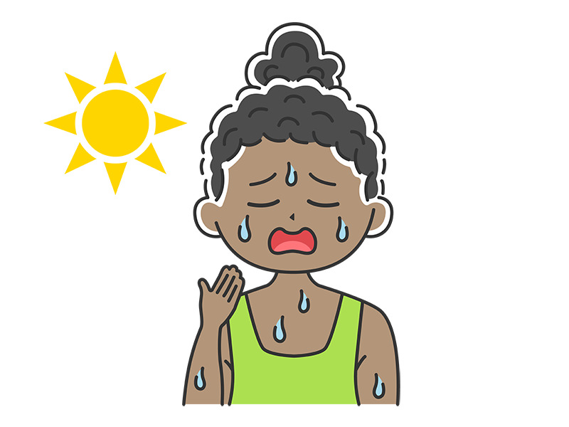 汗をかいている、脱水症の黒人女性の透過PNGイラスト